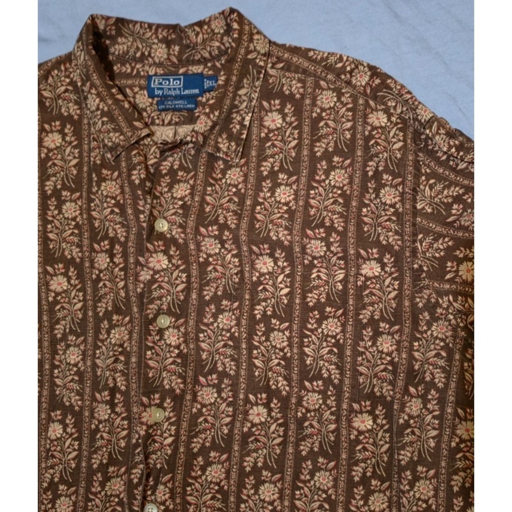 Polo Ralph Lauren Shirt Mens XL Loop Open Collar Camp Caldwell Silk Linen Rare - Picture 2 of 6